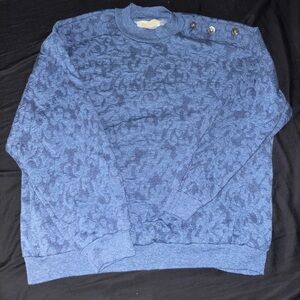 80s blue sweatshirt with Button Detail